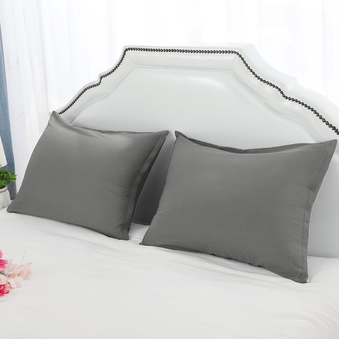 Unique Bargains Pillowcases 2-Piece Egyptian Cotton Pillow Cover Dark Gray Standard