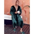 thumbnail image 3 of Lotus Linen Plush Hooded Robe for Men - Soft Fleece Bathrobe Green Black  L/XL, 3 of 10