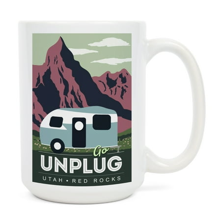 

15 fl oz Ceramic Mug Red Rocks Utah Go Unplug Retro Camper Dishwasher & Microwave Safe