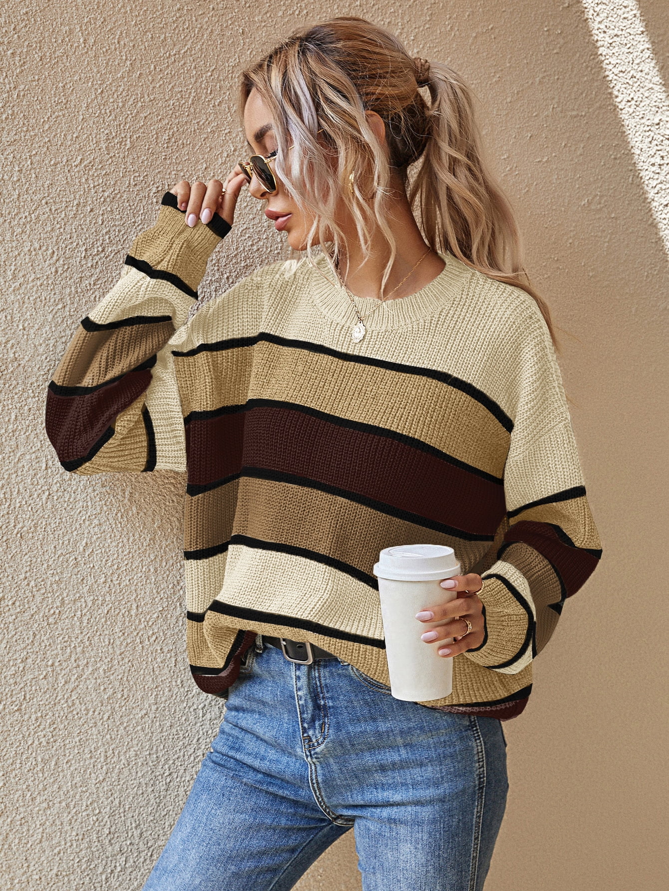 Women's Striped Pattern Oversized 