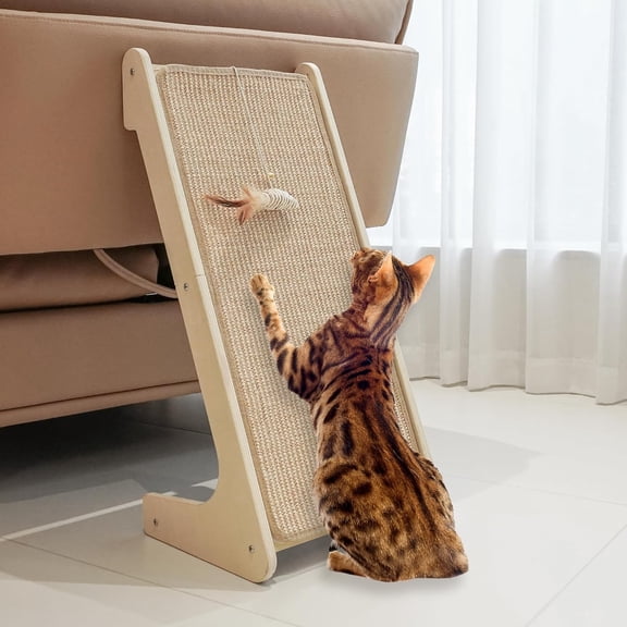 Cat Scratcher, Sisal Cat Scratching Ramp, L Shape Cat Scratch Pad for Indoor Cats, 27" Wall Furniture Protector with Mouse Toy