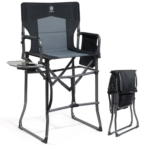 EVER ADVANCED Portable Tall Directors Chair 30.7" Seat Height, Folding Camping Chair Bar height for Makeup Artist with Side Table and Storage Pocket Supports 350 lbs, Black