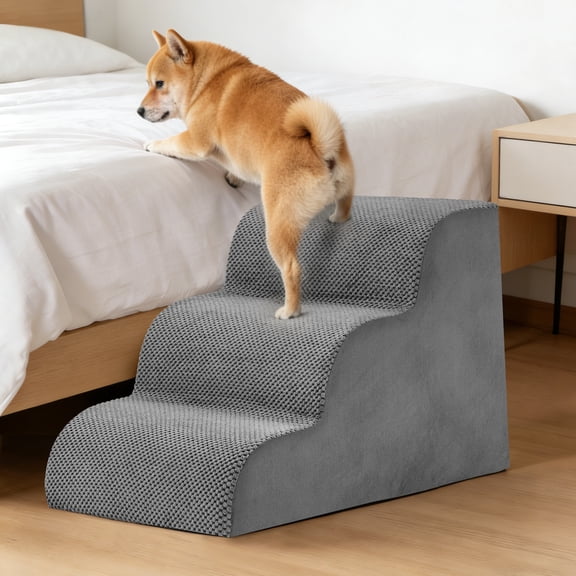 Gianna 17" Dog Stairs for Bed, 3-Step Non-Slip Pet Steps for Small Dogs and Cats, Indoor, Grey