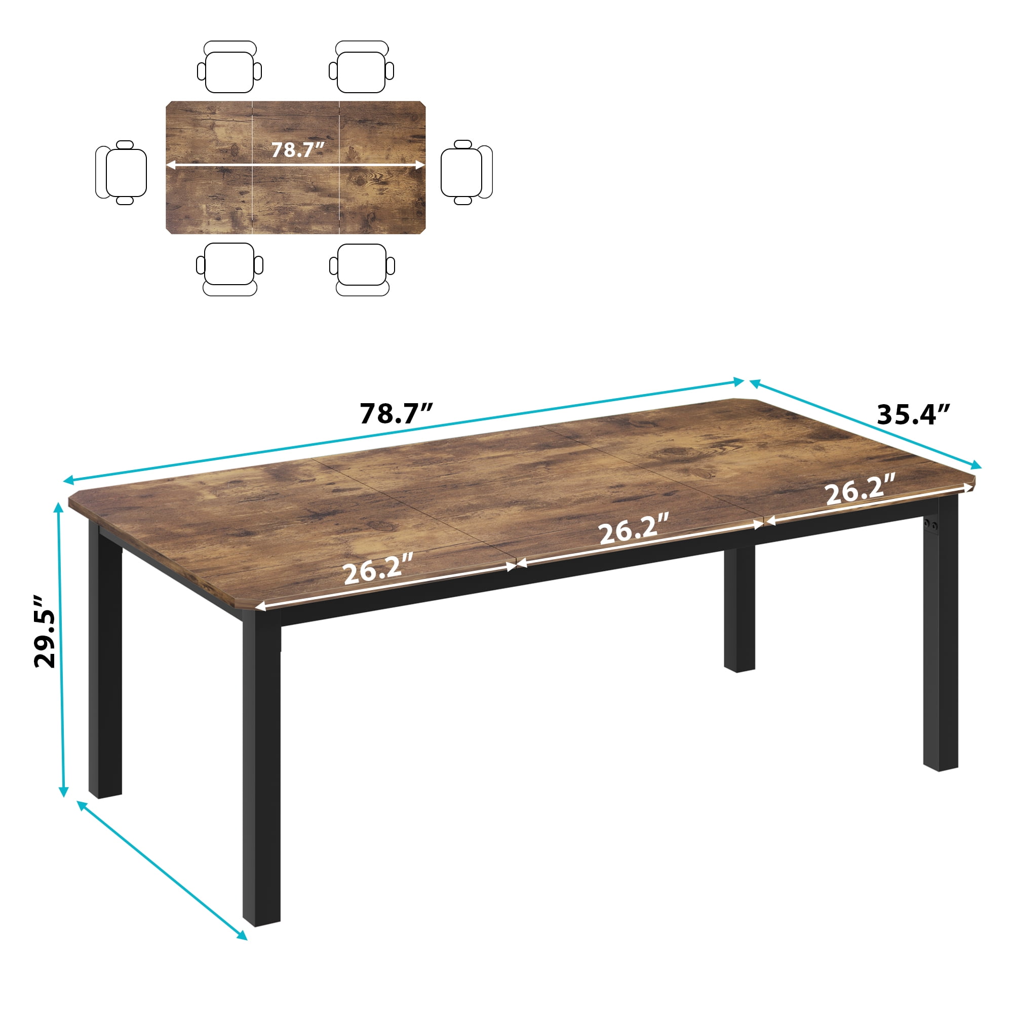 M optimized 78.7" Long Dining Table for 6~8 People, Industrial Kitchen Table, Wood Dinner Table, Kitchen & Dining Room Table, Rectangle Dining Room Table for 6 Ideal for Dinner Or Meeting