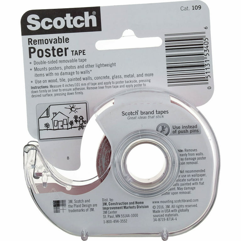 2 x SCOTCH REMOVABLE POSTER TAPE, 3/4-INCH x 150-INCHES, CLEAR,1 ROLL/PACK