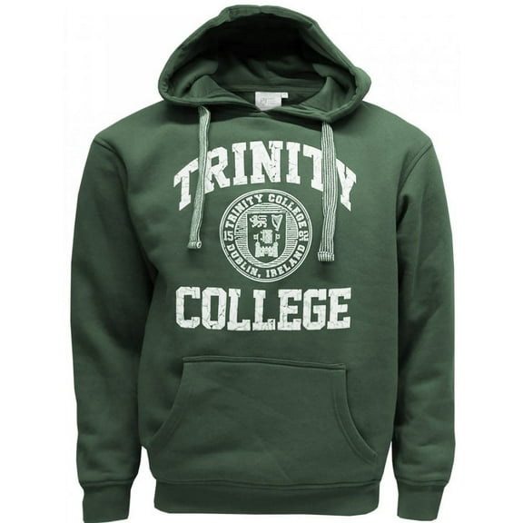 Trinity College Dublin Crest Unisex Hoodie Front Pocket Irish Sweatshirt Bottle Green/ White