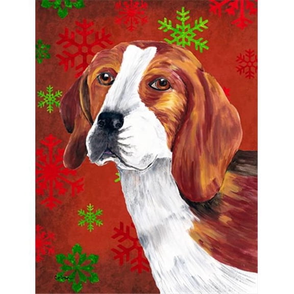 11 x 15 in. Beagle Red and Green Snowflakes Holiday Christmas Garden Size Flag