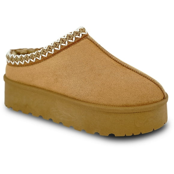 kozi Women Casual Comfort Mini Ankle Bootie Winter Mule MAGGIE-6 Soft Warm Fur Platform Slipper Indoor and Outdoor Tan Size 9