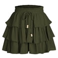 thumbnail image 4 of BRGZLK Womens A Line Ruffle Layered High Waisted Flowy Mini Skirt Solid Color Casual Lightweight Elastic Drawstring Waist, 4 of 7