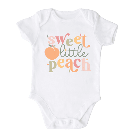 Sweet Little Peach Cute Baby Bodysuit Shirt Premium Custom Clothes Unisex Baby Gift for Mom Newborn 3-6m White