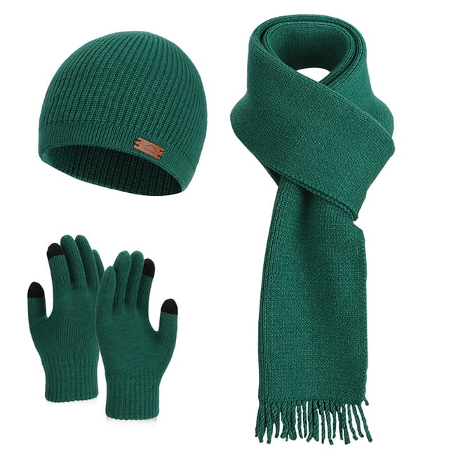 HAiming Women Knit Hat Long Scarf Touchscreen Gloves 3PCS Set Soft Warm Thick Caps for Cold Weather