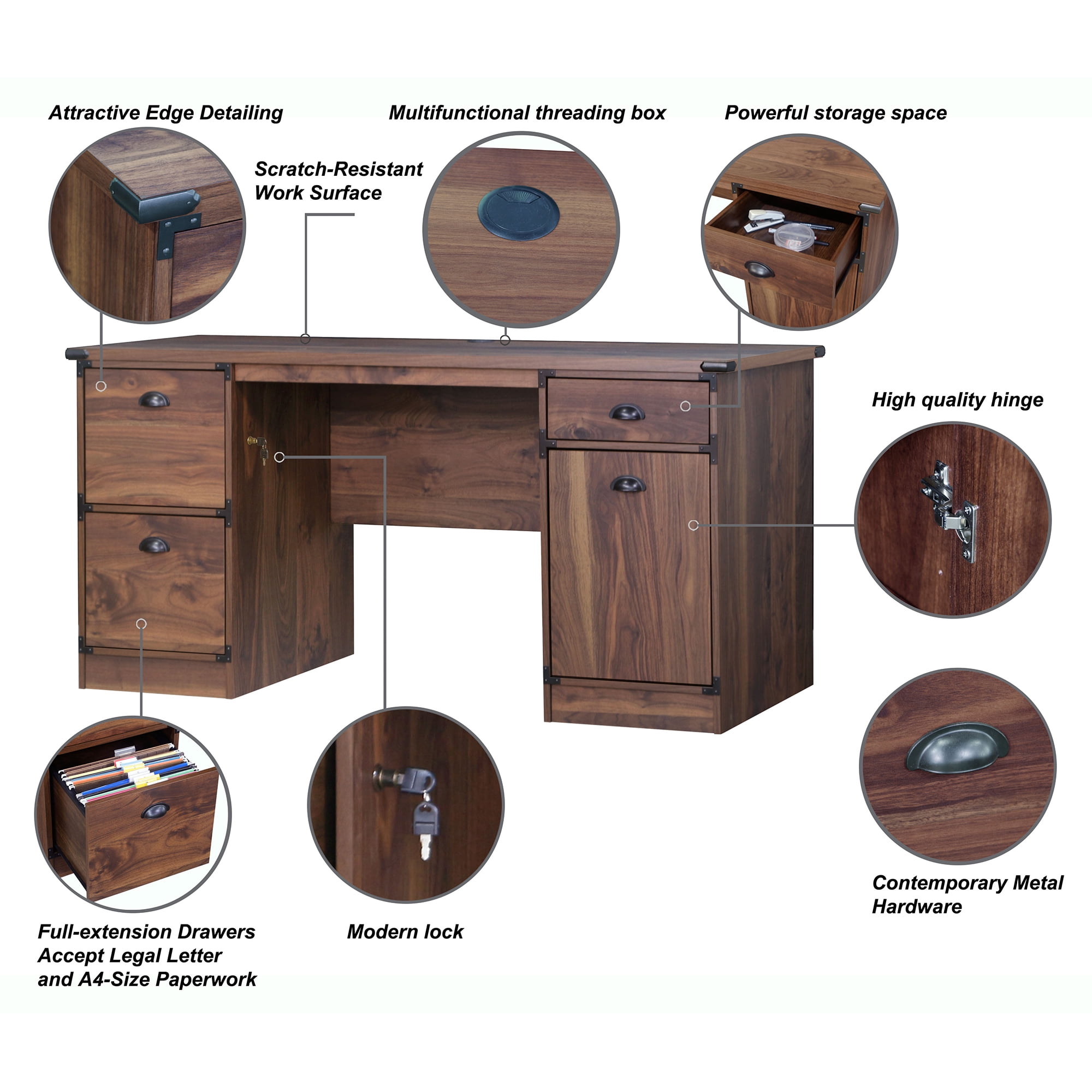 Saint Birch Brunei Wood Executive Desks Dark Walnut