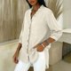 thumbnail image 5 of Tops de Verano de Mujer con Mangas Casual Faux Denim Cuello en V Ruffled Tres Cuartos de Manga Blusa, Ligero Y Cómodo para el Uso Diario, 5 of 5