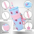 thumbnail image 2 of Farcauo 24 OZ Blue Stainless Steel Water Bottle Flower Insulated Vacuum Tumbler With Lid and Straw Leak Proof Travel Mug Spill Proof Cup for Hot and Cold Drink Christmas Gifts For Women Mother, 2 of 7