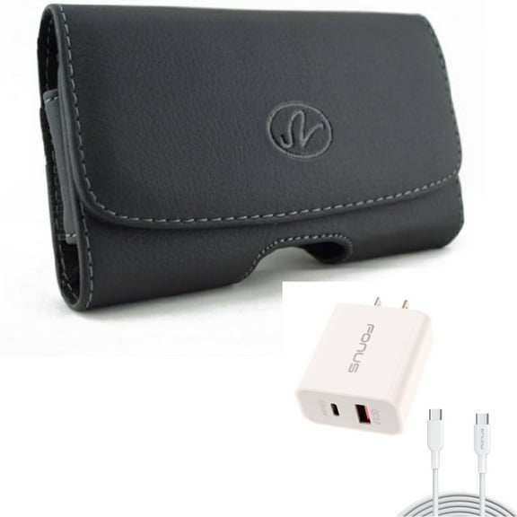 Fast Type-C 36W PD Home Charger w Leather Case Belt Clip for Samsung Galaxy A53 5G,A33 5G Phones - 6ft Long Cable USB-C Power Cord QC3.0 Adapter, Swivel Holster Loops Cover