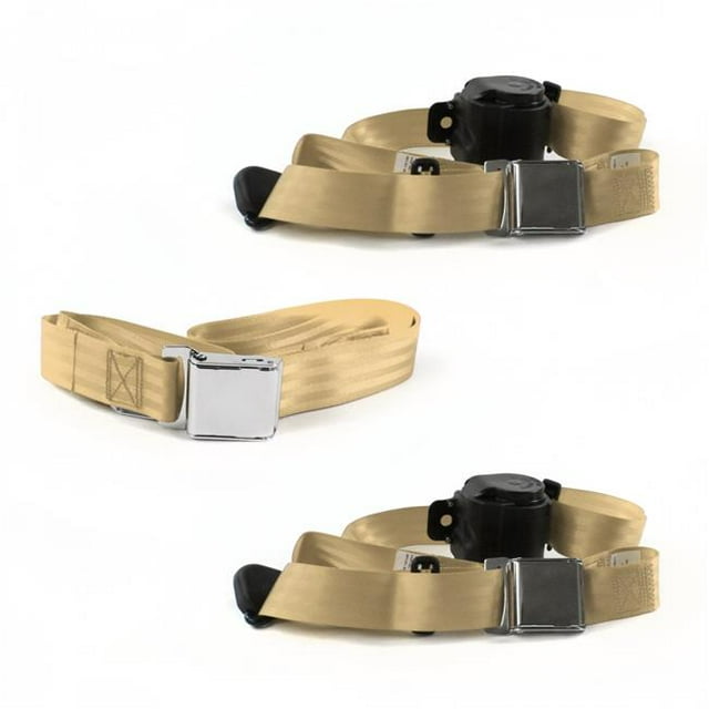 Chevy Truck S10 1981-1993 Airplane 3 Point Tan Retractable Bench Seat Belt Kit - 3 Belts