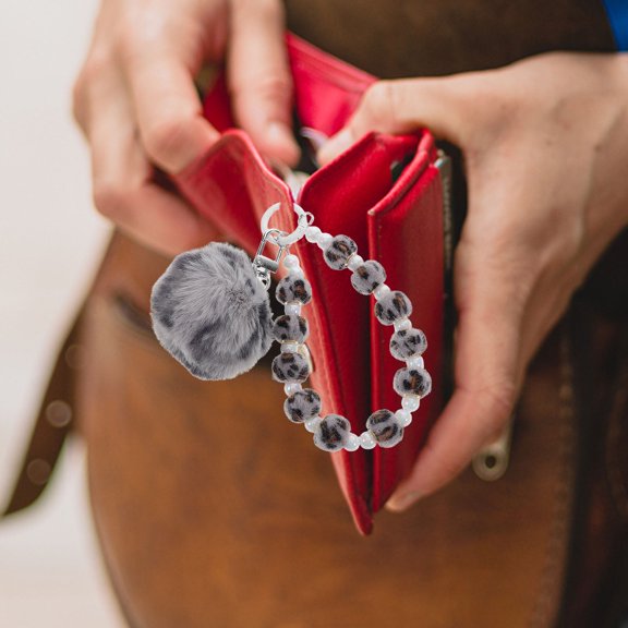 Masteelf Cute Pom Pom Keychain for Girls with Leopard Print Soft Plush and for Home Decor 1 Piece