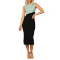 thumbnail image 2 of VISgogo Vestido midi ajustado para mujer, sin mangas, cuello redondo, contraste de colores, vestido largo de patchwork VISgogo  moda, 2 of 9