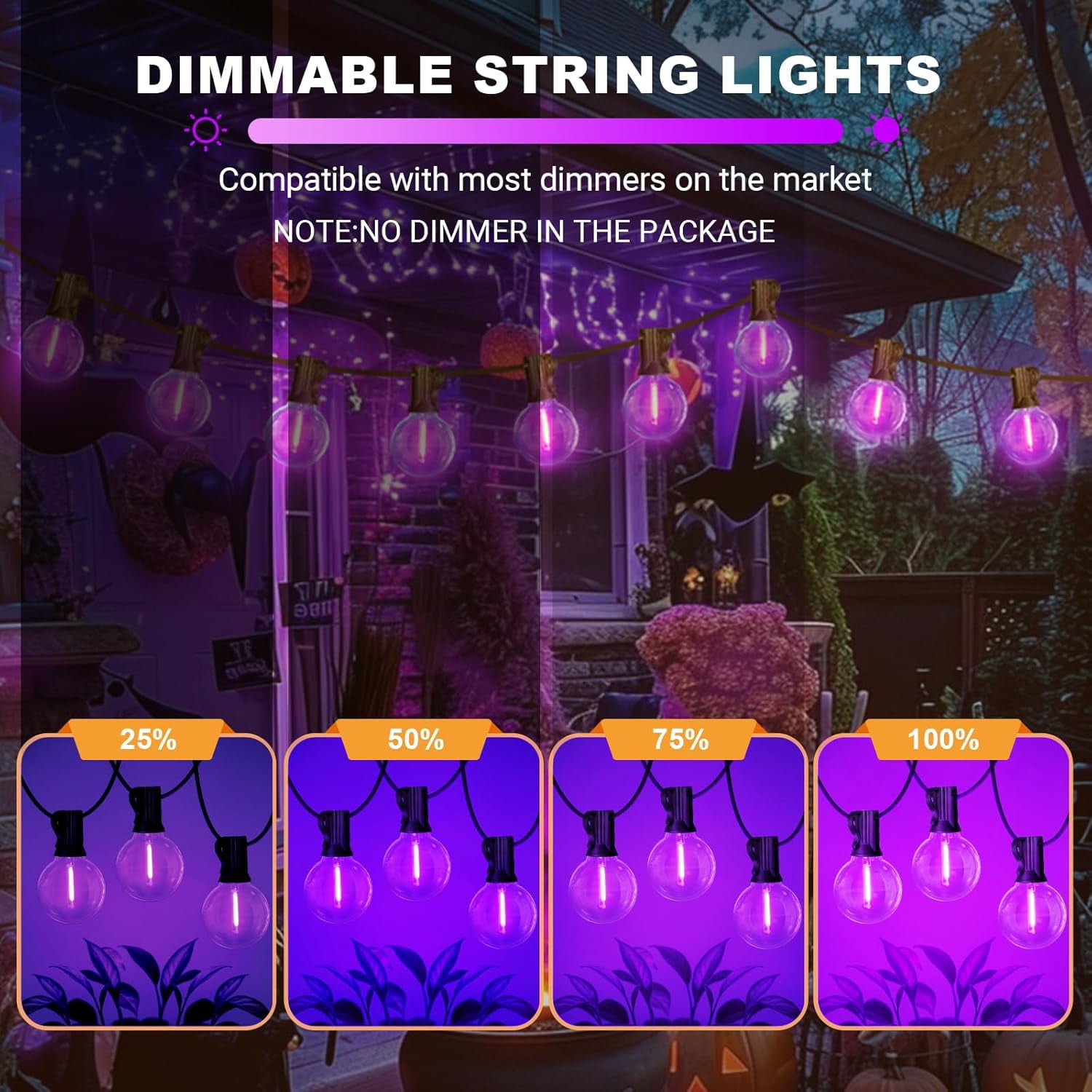 G40 LED Outdoor Halloween String Lights, 26FT Patio Light with 12+1 Edison Shatterproof Bulbs(1Spare), Outside Lights connectable for Backyard Porch Decor,Purple