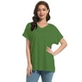 thumbnail image 2 of Women's V Neck T-shirt with Rolled Sleeves, Summer Loose Fit Tops with Side Split, 2 of 5