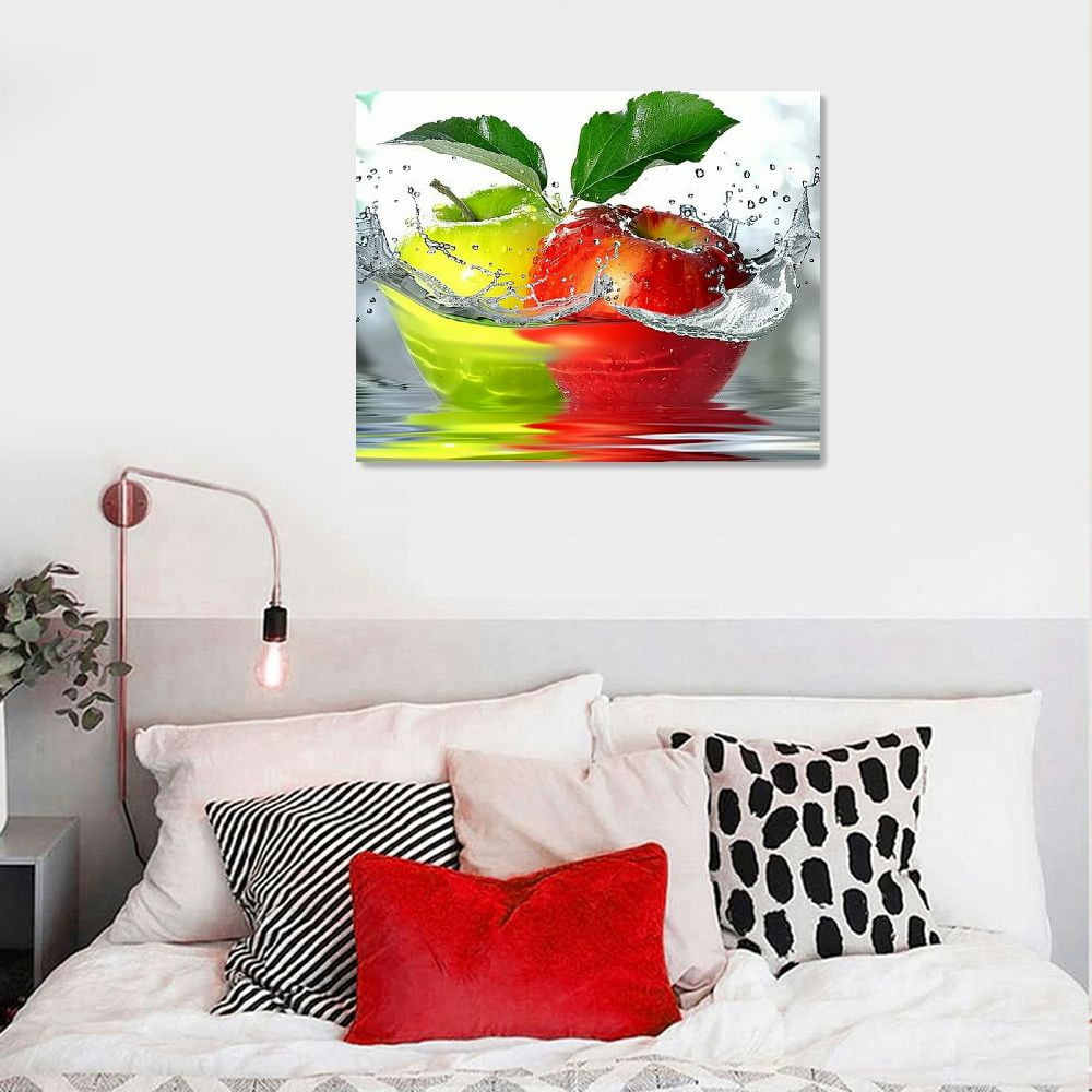 COMIO Kitchen Canvas Wall Art Fruit Picture Dining Room Canvas Painting for Home Wall Decor, Healthy Apple Food Framed Kitchen Art Wall Decor Restaurant Decoration Ready to Hang