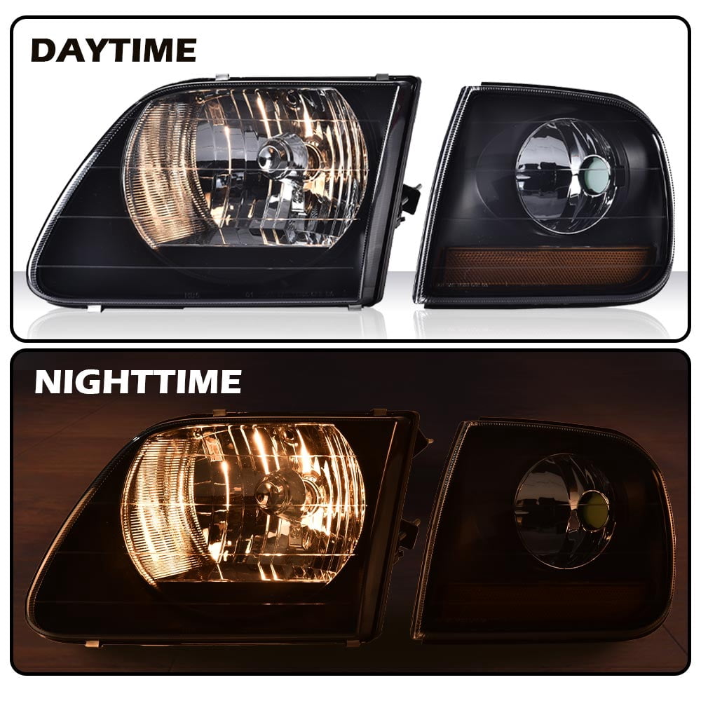 Headlights Smoky Lens Black Housing Amber Reflector Fit for 1998-2003 Ford F150/1997-2002 Expedition/ 2004 F150 Heritage/ 1997-1999 F250 Light Duty