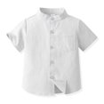 thumbnail image 2 of shoper Boys Button Down Shirt Collared Solid Color Short Sleeve Cotton T-Shirt Casual Summer Tops T-Shirts Toddler To Big Kid Sizes White 80, 2 of 4