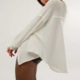 thumbnail image 3 of Women Long Sleeve T-Shirts Solid Color Dropped Shoulders V-Neck Waffle Shirts Spring Fall Loose Fit Tops Streetwear, 3 of 7