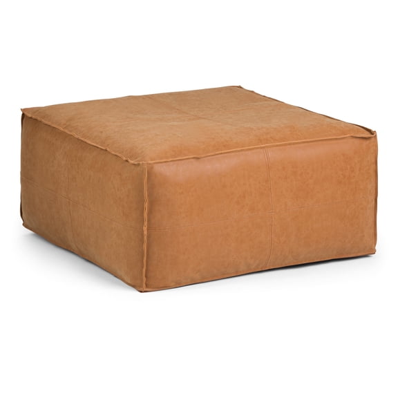 Simpli Home Simpli Home Brody 30 inch Wide Boho Square Coffee Table Pouf in Distressed Brown Vegan Faux Leather