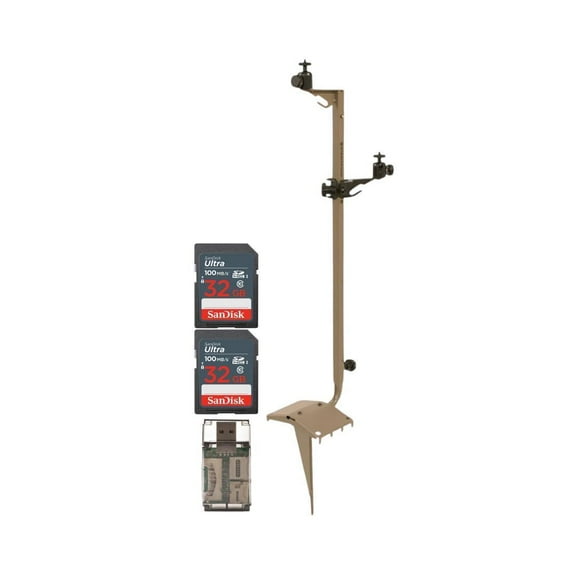 Stealth Cam Adjustable Multi-Pivot Mounting Post for Trail Camera and Battery Bundle with 32GB Ultra SDHC UHS-I Memory Card (2-Pack) and Hf-cr35b SD Card Reader USB 2.0 (3 Items)