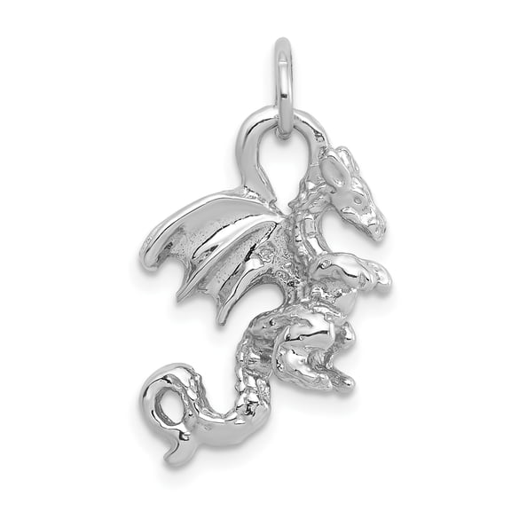 14k White Gold Solid Polished 3-D Dragon Charm C2378