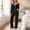 Black, variant on Womens 2 Piece Ribbed Knit Pajama Set Long Sleeve Cold Shoulder Lounge Sleepwear Pants,Size M