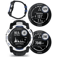 thumbnail image 2 of Garmin Instinct 3 Rugged Outdoor GPS Smartwatch 50mm Solar, Supernova Collection, Health & Fitness Tracking, Unlimited Battery, Whitestone/Bolt Blue w/ Wearable4U White EarBuds Bundle, 2 of 15