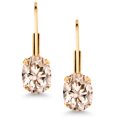 thumbnail image 2 of Gem Stone King Peach Morganite Yellow Gold Plated Leverback Earrings for Women (1.30 Cttw, Gemstone Birthstone, Oval 7X5MM), 2 of 4