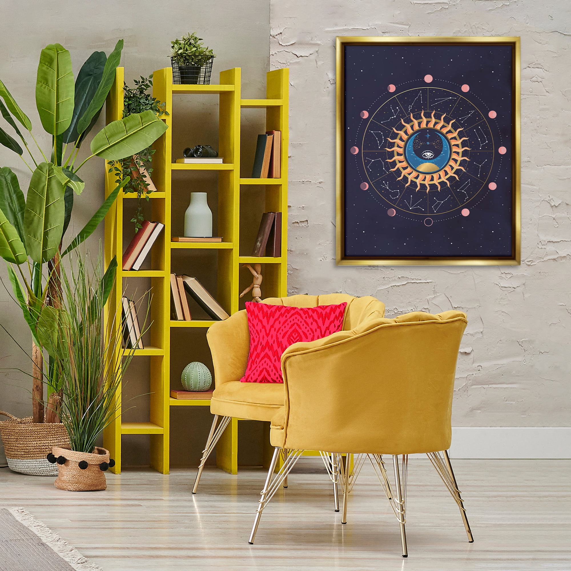 Stupell Industries Astrology Zodiac Constellations Astrology & Stars Painting Gold Floater Framed Canvas Art Print Wall Art, 25 x 31