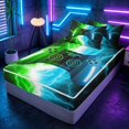 thumbnail image 3 of meiyoeat Neon Lightning Gamer Zipper Twin Comforter Sets with Fitted Sheet and 2 Pillowcases for Teens Boys, Electric Green Blue Gaming Zipper Bedding Set, Black Reversible, 3 of 6