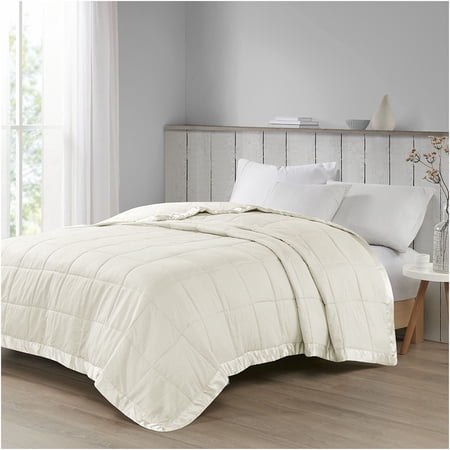 JERFIT Oversized All-Season Down Alternative Blanket with Luxury Satin Trim, Hypoallergenic & OEKO-TEX Certified, Machine Washable, Full/Queen, 90x96 Inches, Ivory
