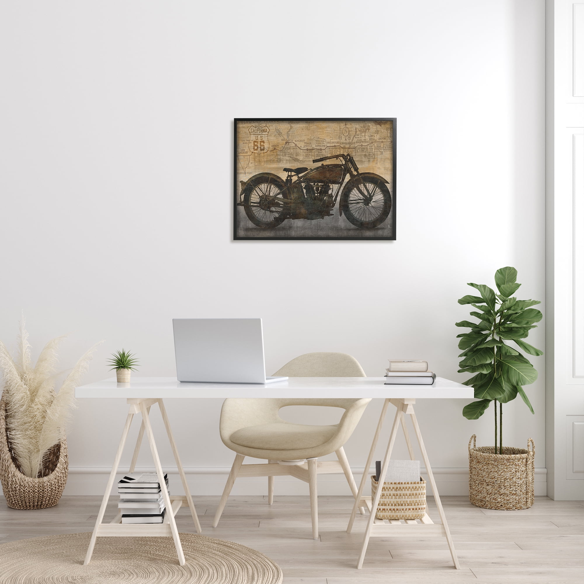 Stupell Industries Vintage Motorcycle Collage Transportation Painting Black Framed Art Print Wall Art, 30 x 24