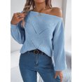 thumbnail image 4 of Womens Casual Off Shoulder Sweater Loose Batwing Long Sleeve Pullover Sweater Crochet Hollow Knit Jumper Tops, 4 of 5