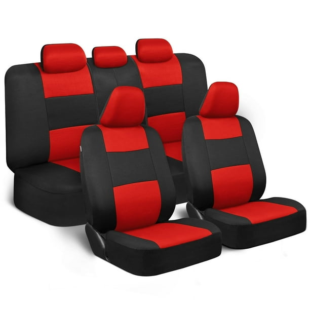 Juego Completo de Fundas para Asiento de Auto en Color Rojo sobre Negro, Funda de Asiento para Banco Dividido Delantero y Trasero, fácil de Instalar, Accesorios para Auto, camión,