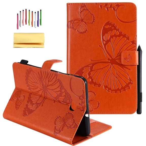 Galaxy Tab A 8.0-inch 2018 Release Case, Allytech Embossed with Butterfly Series Folio Stand Wallet Case with Cards/Cash Holder for Samsung Galaxy Tab A 8.0-inch 2018 Release SM-T387, Orange