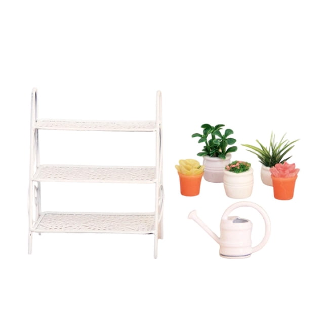 Accesorios de decoración para casas de muñecas, juego de soporte para plantas para decoración de casas de muñecas, accesorios para fotos, Blanco