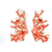 Kenneth Jay Lane Gold Plated Simulated Pearl Resin Coral Branch Pierced Earrings