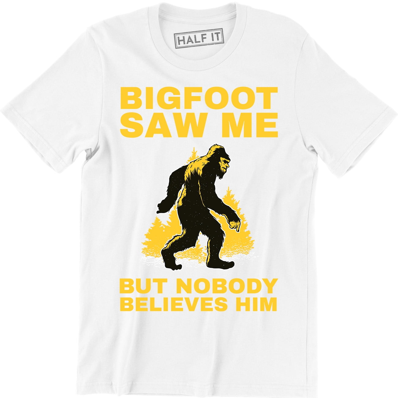 Bigfoot Sasquatch Believe Mens Classic-Fit Long-Sleeve Crewneck Cotton Graphic Top Tee