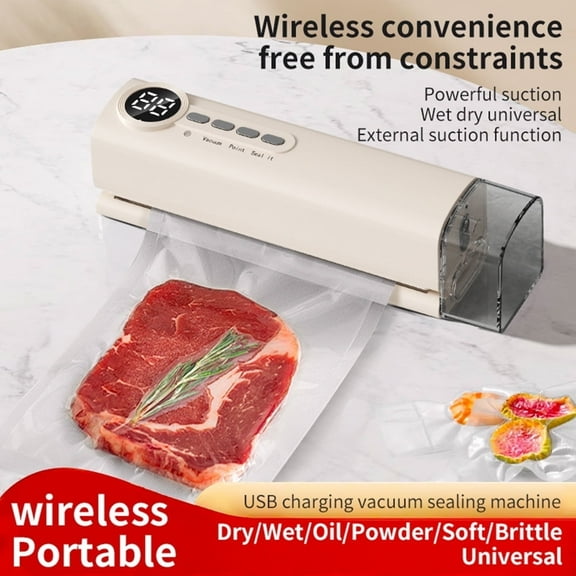 2025 Mini Automatic Vacuum Sealer-Wireless&Rechargeable 3-in-1 Handheld Bag Sealer with Digital Display,Includes 5 Vacuum Bags ,Ideal for Food Preservation(White)
