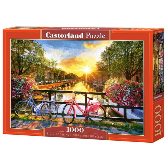 1000 Piece Jigsaw Puzzle, Picturesque Amsterdam with Bicycles, European puzzle, Adult Puzzle, Castorland C-104536-2