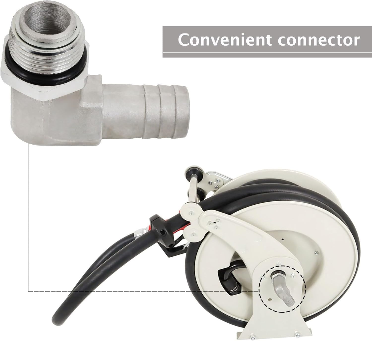 MechEquip Fuel Hose Reel 1 x 50 with Fueling Nozzle Fuel Hose Reel Heavy Duty Carbon Steel Maximum Pressure 300PSI