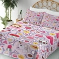 thumbnail image 3 of Ambesonne Fashion Emoji Fitted & Top Sheet Set with Shams, Lady Hearts Flowers, Blush Hot Pink White, 3 of 5