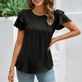 thumbnail image 2 of AherBiu Womens Tops Dressy Casual Layered Ruffle Sleeve Crewneck Summer Loose Shirts Blouse Solid Color, 2 of 7