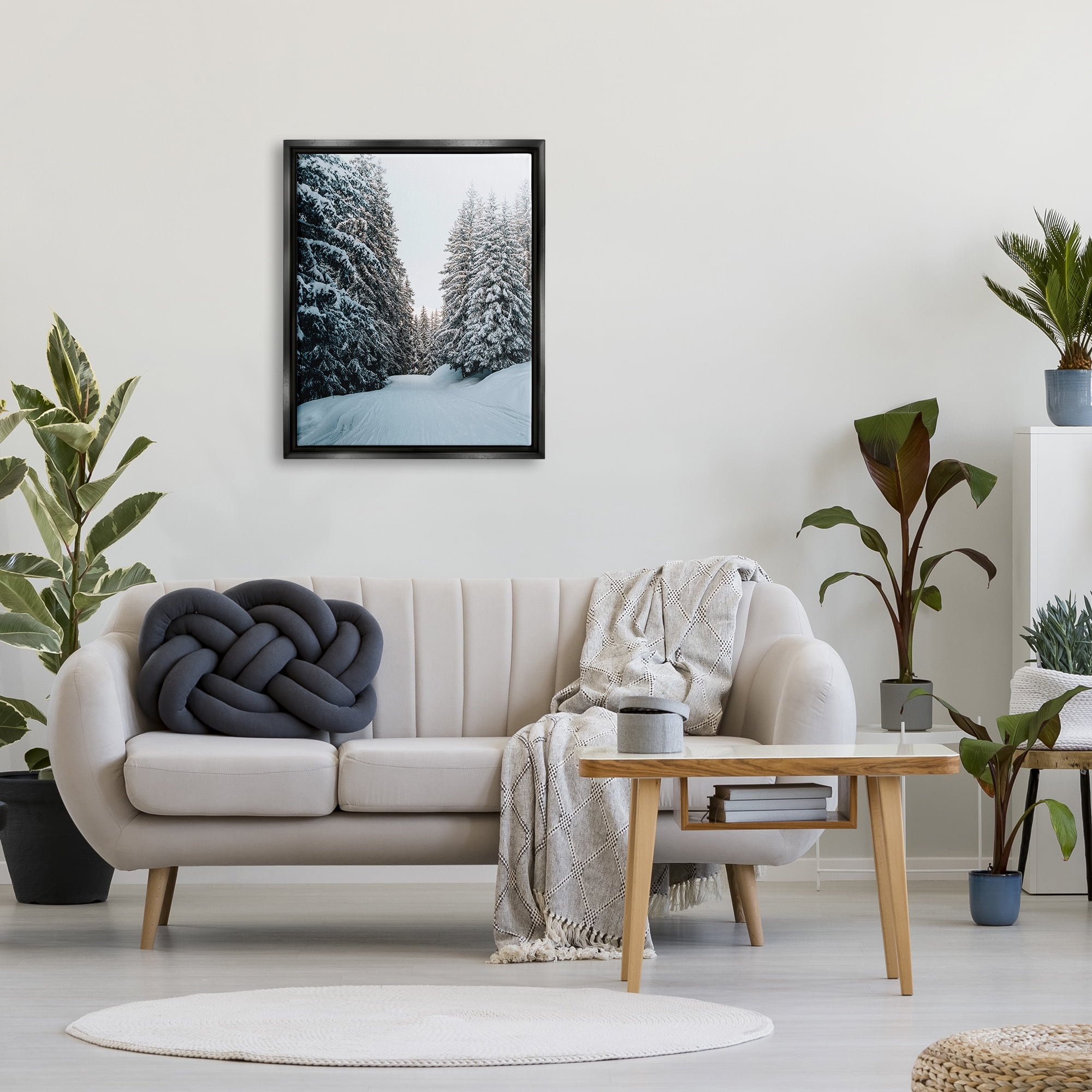 Stupell Industries Snowy Ski Slopes Landscape Photography Black Floater Framed Canvas Art Print Wall Art, 25 x 31